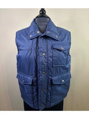 Vintage Dickies Puffer Vest Jacket Men's S Navy Blue Insulated Nylon Button Up